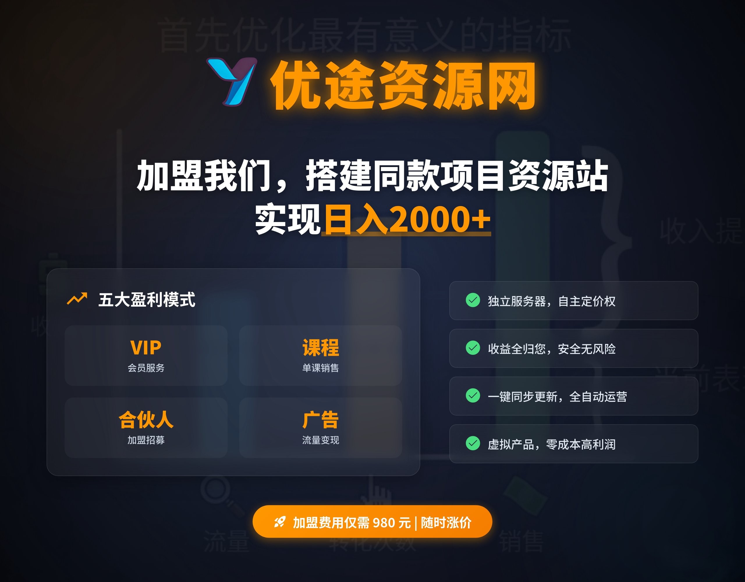 加盟优途资源网，搭建同款项目资源站，实现日入2000+-优途资源网