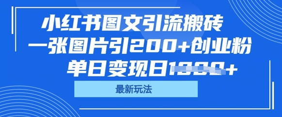 小红书图文引流搬砖，一张图片引200+创业粉，单日变现日数张-新旭资源网