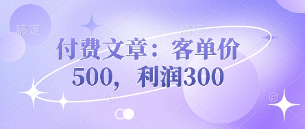 付费文章:客单价500,利润300-新旭资源网